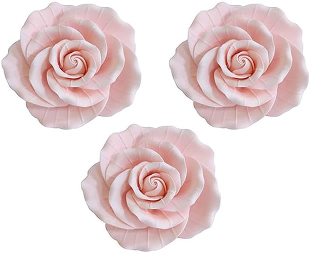 O'Creme Pink Garden Roses Gumpaste Flower Set - 3” Edible Flowers for Cake Decorating - Sugar Paste Decorations for Cakes, Candy, Cupcake Toppers - Birthday, Valentine's Day, Baby Shower - Set of 3