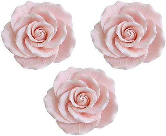 O'Creme Pink Garden Roses Gumpaste Flower Set - 3” Edible Flowers for Cake Decorating - Sugar Paste Decorations for Cakes, Candy, Cupcake Toppers - Birthday, Valentine's Day, Baby Shower - Set of 3