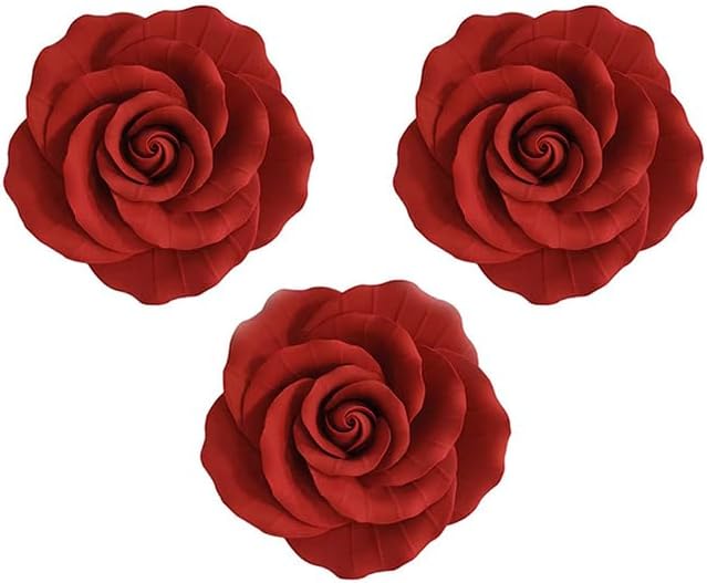 O'Creme Red Garden Roses Gumpaste Flower Set - 3" Edible Flowers for Cake Decorating - Sugar Paste Decorations for Cakes, Cupcake Toppers - Wedding, Valentine's Day, Baby Shower - Set of 3