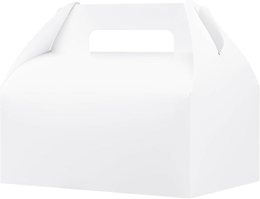 UnicoPak 30 Pack 9x6x6 Gable Boxes, Large White Treat Boxes with Handles, Cardboard Gift Boxes for Party Favors, Lunch, Bakery, Cookies, Picnic, To-Go Food, DIY Gift Packaging