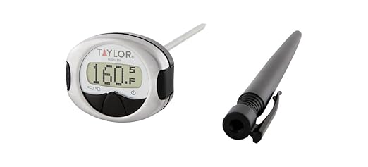 Taylor Pro Instant Read Digital Food Thermometer – Stainless Steel Probe with 0.4" Dot Matrix Display, -58°F to 448°F Temperature Range for BBQ, Baking & Candy Making (Steel/Black)