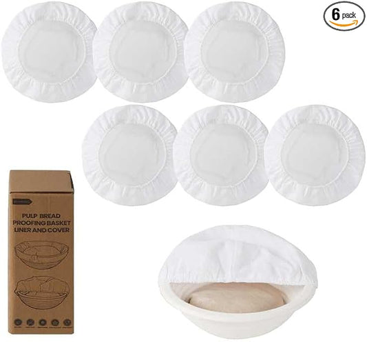 6-Pack Elastic Bread Proofing Basket Covers - Linen & Cotton Liners for 8/9/10inch Round Sourdough Bannetons, Non-Stick, Breathable Fermentation Cloth for Sourdough & Artisan Baking