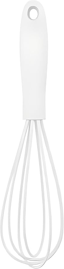 Mini Silicone Whisk Set - Egg Beater and Blender for Baking and Cooking, 6.7 Inch Compact Design with Ergonomic Handle, Dishwasher Kitchen Utensils (White)