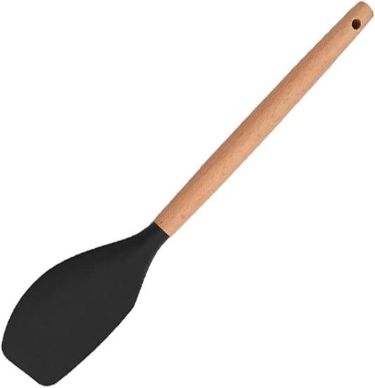 1pcs Silicone Flexible Spatula with Wooden Handle, Heat Resistant Kitchen Utensils Rubber Spatula Black Non-Stick Flexible Scrapers Baking Mixing Tool