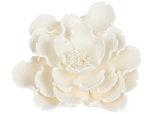 O'Creme Gumpaste Flower, White Peony 7 Inch - Edible Flower for Cake Decorating - Sugar Paste Flower Decoration for Cakes, Candy, Cupcake Toppers - Birthday, Wedding, Valentines Day, Baby Shower