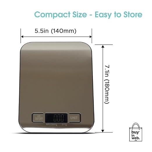 BUY IN WEB USA Food Scale, Stainless Steel Digital Kitchen Scale for Grams and Ounces, for Dieting, Baking, Cooking, LCD Display, Tare Function, 11 lb Capacity