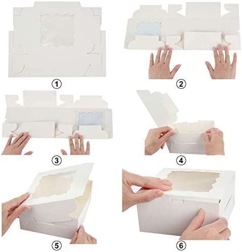60 Pcs Bakery Boxes with Window, 6 x 6 x 3 Inches, White Cookie & Pastry Boxes for Baked Goods
