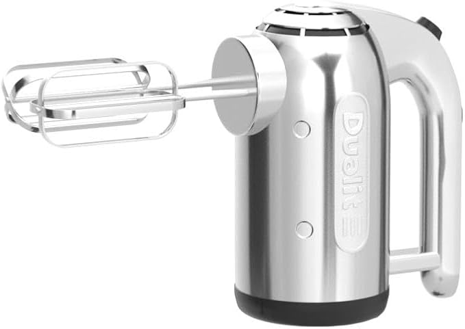 Dualit Hand Mixer - 300W- Strong Grip Handle - Attachments Included - Integral Plug Storage - 4 Speed Settings - Repairable gears - Flat Beaters, Dough Hooks, Balloon Whisk