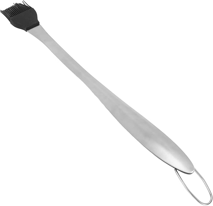 Stainless Steel Basting Brush with Heat Insulated Handle | Food Grade Silicone Brush for BBQ/Grilling/Baking | Long Handle Oil & Sauce Brush, Simple to Maintain