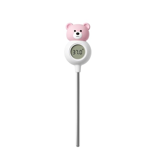 2 in 1 Digital Instant Read Cooking Thermometer, Pink | Bear Shaped Stirring Rod Thermometer, Food Grade Probe for Baby Milk Coffee Soup, Auto On Off Kitchen Gadget