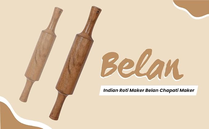 Handcrafted Wooden Rolling Pin,Belan,Belna,Traditional Belan for Roti, Chapati, Dough, Pastry – Handcrafted Hardwood Dough Roller with Easy Grip Handles – Smooth Finish (Round Belan)