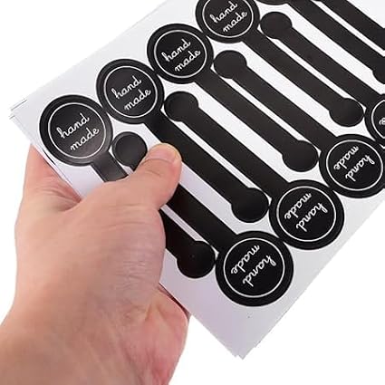 300 Pcs Handmade Food Baking Seal Stickers, Stickers for Pastry Bags Lollipops Candy Cake Self-Adhesive Handmade Bakery Stickers, Long Label Cake Stickers, Sweat Bread Labels and Stickers（Black）