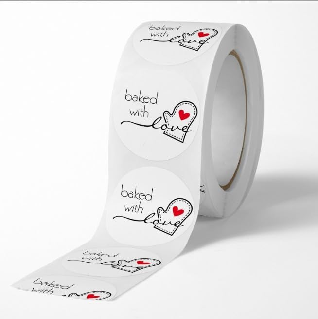 500Pcs/Roll White Baked with Love Adhesive Stickers Round Baking Stickers Bakery Bags Candle Packaging Sticker Labels,Labels and, Indexes and Stamps