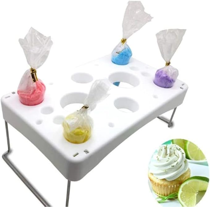 Piping bag shelf Decorating bag rack Cake decorating frosting bag rack Stainless steel feet Cake tools DIY baking 12 cavity cream bag rack (1 Pack)