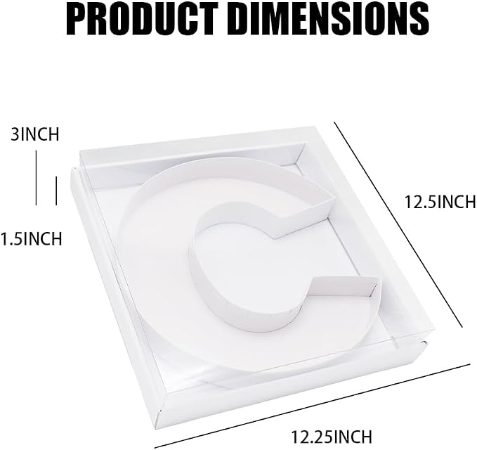 WENPACK 12.5" Cardboard Letter Shaped Mache Decorative Strawberries Fillable Sweets Candy Box with Clear Lid (White, C)
