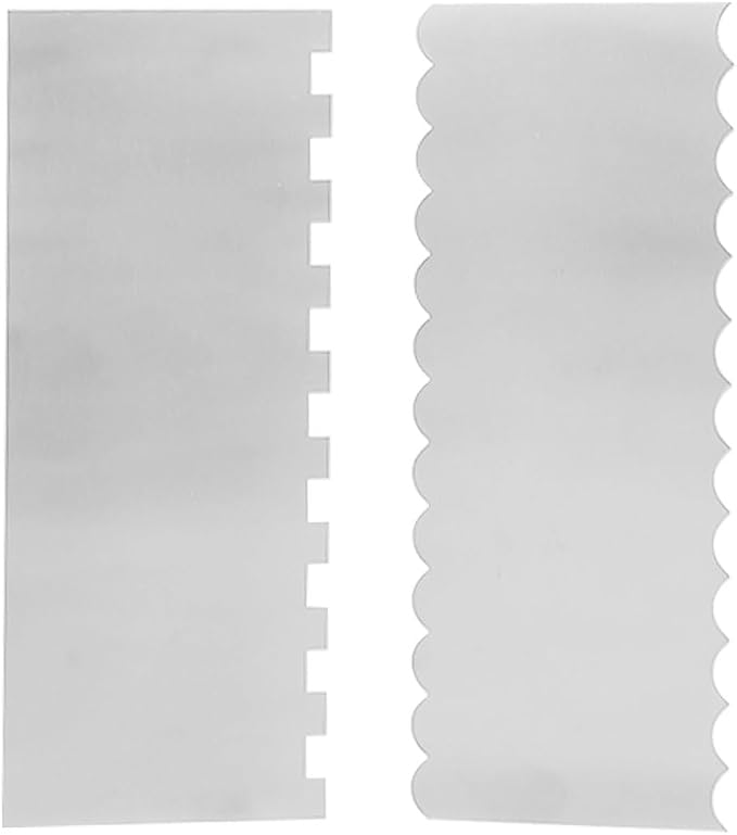 2 Piece 8.6 inche Stainless Steel Cake Scraper, Metal Cake Scraper, Sided Patterned Edge Stripe Edge Smoother Scraper, Edge Stripe Edge Smoother Scraper, Cake Decorating Comb Cake Scraper
