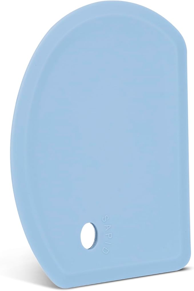 Silicone Dough Scraper with Stainless Steel Sheet, Curved Edge Flexible Bowl Scraper for Baking, Food Grade Silicone Bench Scraper for Sourdough Bread Proofing Basket, 5.98" × 4.3", Blue, SAPID
