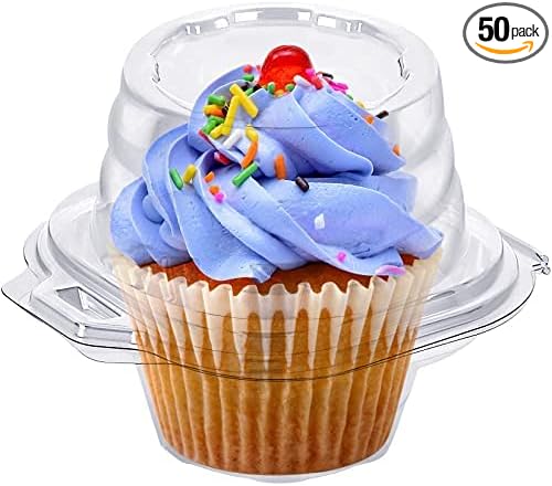 Cupcake Boxes Individual Cupcake Containers, 50 Packs Regular Single Cupcake Holder High Topping for Muffins, Thicker Stackable Plastic Cupcake Carrier for Party (50 pack)