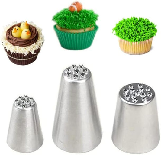 HLLMX 3 PCS Grass Cream Icing Piping Nozzles Tips Set Stainless Steel Pastry Tools Stainless Steel Russian Piping Tips DIY Decor BakingTool for Cake Cookies Decorating,Pastry Fondant