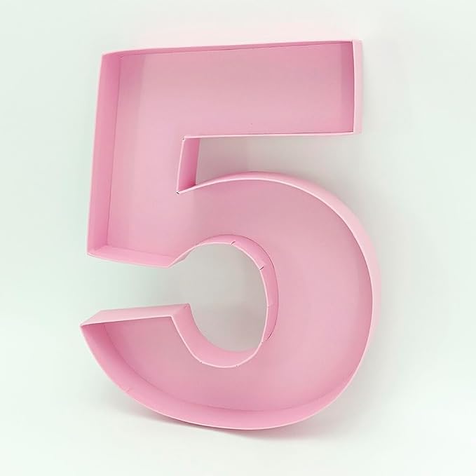 12inch Cardboard Number Fillable Food Tray Box for Charcuterie, Cupcake Arrangement,Birthday Anniversary (Pink 5)