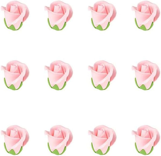 O'Creme Pink Garden Roses Gumpaste Flower Set - 1-1/4" Edible Flowers for Cake Decorating - Sugar Paste Decorations for Cakes, Cupcake Toppers - Birthday, Wedding, Baby Shower - Set of 12