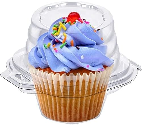 Cupcake Boxes Individual Cupcake Containers, 100 Packs Regular Single Cupcake Holder High Topping for Muffins, Thicker Stackable Plastic Cupcake Carrier for Party