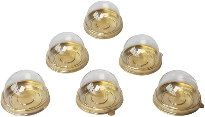 Clear Plastic Mini Cake Box, Round Cupcake Holders Plastic Egg-Yolk Puff Container Mooncake Dome Boxes Baking Packing Box (Gold, 3.1 inch,50 Set)