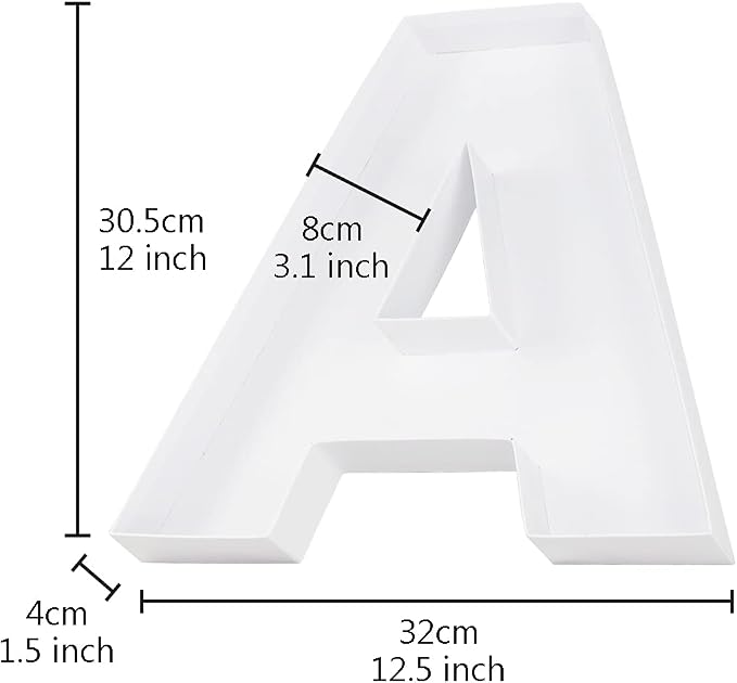 WENPACK 12.5" Cardboard Letter Number Shaped Fillable Paper Mache Chocolate Covered Strawberry Decorative Gift Box Tray with Clear Lid (White, A)