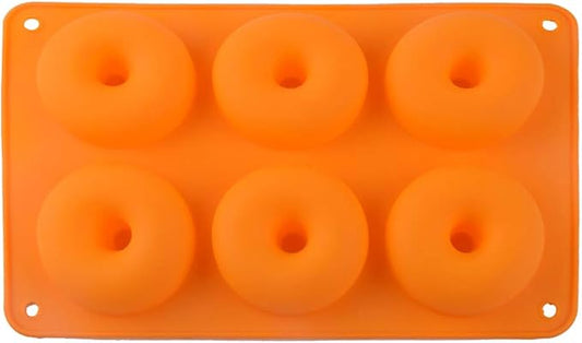 Magik 1-2 Pack Silicone 6 Cavity Donut Mold Donut Mould Pan Baking Tray Bagels Cake Biscuit Muffins Daily Party Events (1, Orange)