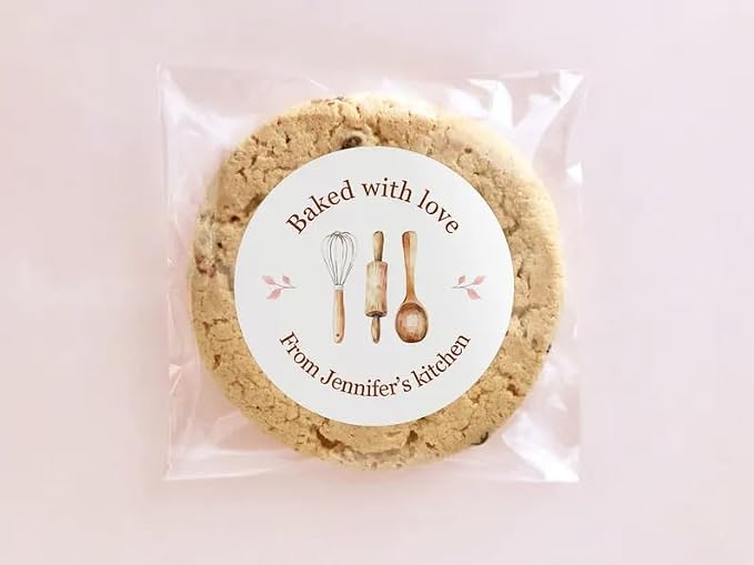 400 Pack Custom Baked with Love Label Stickers|Personalize Business Logo Labels|1.5/2inch Round Personalized Labels in Various Designs for Crafts,Baking,Gifts and Small Business