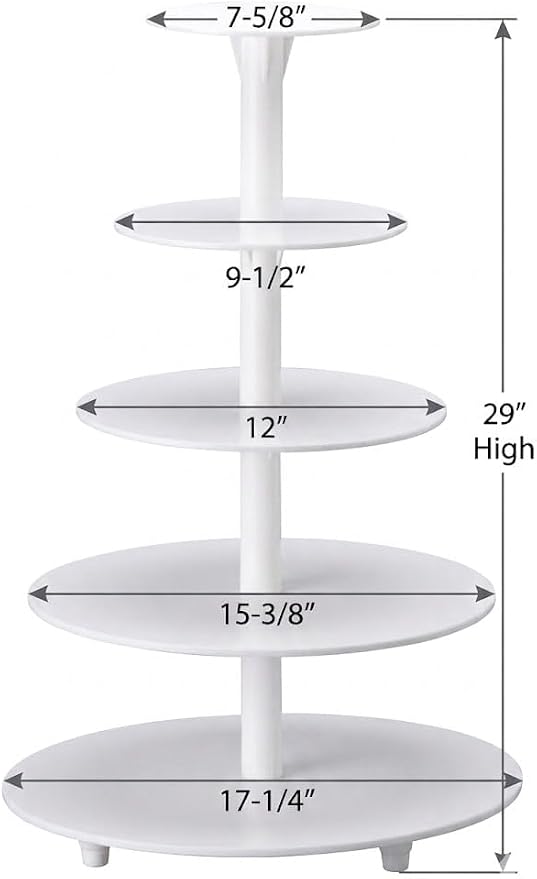 Oasis Supply 5-Tier Cake Stand – White Plastic Tiered Dessert Display Stand, Cupcake Stand for Cakes, Cupcakes, Weddings, Parties & Dessert Table Decorations