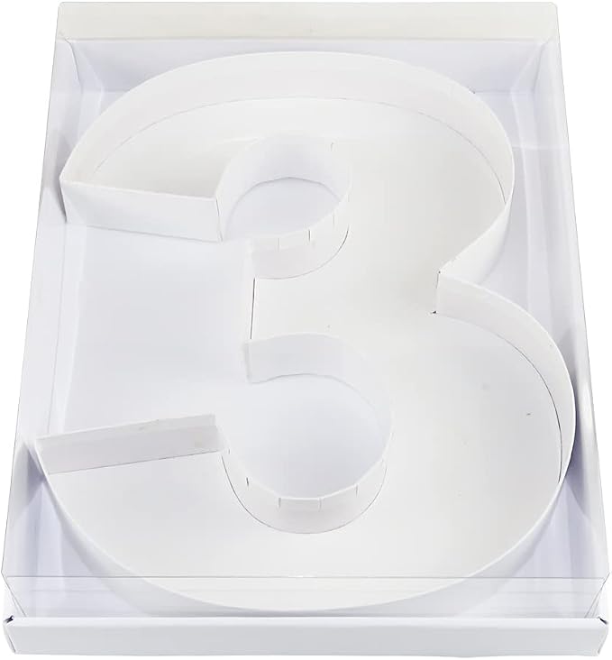 WENPACK 12.5" Cardboard Carton Number Shaped Tray for Charcuterie Mache Fresas Fillable Sweets Candy Box with Clear Lid (White, 3)