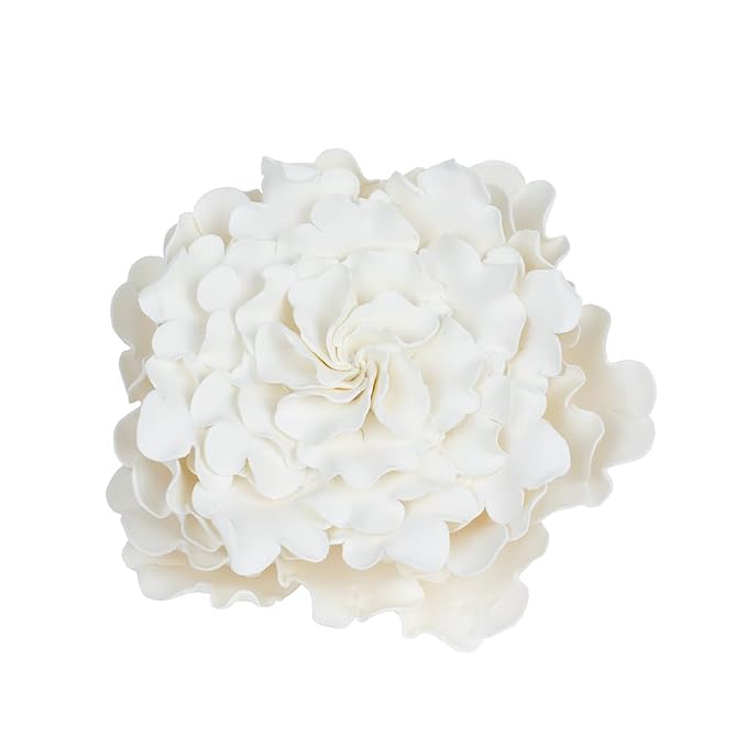O'Creme Gumpaste Ruffled Peony 5 Inch White - Edible Flower for Cake Decorating - Sugar Paste Flower Decoration for Cakes, Cupcake Toppers - Birthday Party, Wedding, Valentines Day, Shower