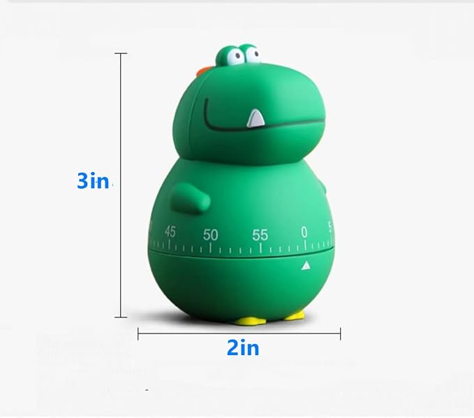 Cute Dinosaur 100% Mechanical Egg Kitchen Timer for Kids Cooking/Reading/Classroom/Do Sports(Dinosaur, Green)