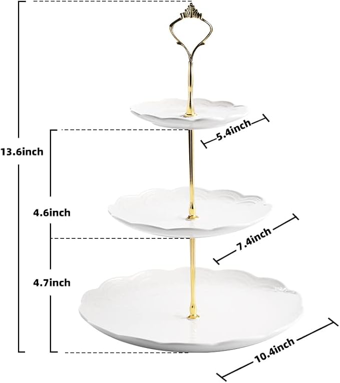 Sweejar 3 Tier Ceramic Cake Stand Wedding, Dessert Cupcake Stand for Tea Party Serving Platter(Rose White)