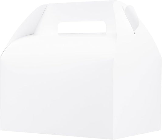 UnicoPak 20 Pack 10x7x7.5 Extra Large Gable Boxes, White Gift Boxes with Handle Lunch Boxes To Go for Birthday Wedding Party Favors Picnic Welcome