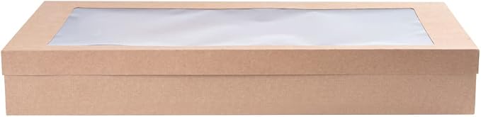 Restaurantware Cater Tek 22.2 x 10 x 3.2 Inch Catering Boxes 10 Insert Tab Lock Baked Goods Boxes - Window Lids Easy Assembly Kraft Paper Window Pastry Boxes For Charcuterie Or Cupcakes