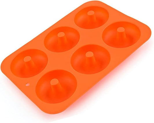 DIY 6-Cavity Cake Donut Mold Non-Stick Baking Molds Cake Pan Silicone Tray for Doughnut Cake Bread Pudding Chocolate Muffin Soap (Orange)