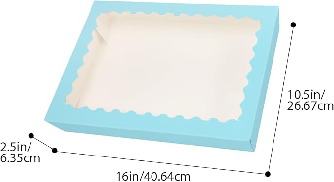 qiqee Auto-pop Up Light Blue Cookie Box with Window 16x10.5x2.5 Inch 24Pcs Bakery Pastry Macaron Bakery Box for Packaging