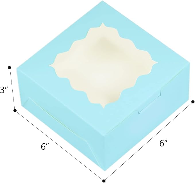 Bakepacker 60pcs Light Blue Cookie Boxes 6x6x3 inches Easy Assemble Macaroon Pastry Boxes Bakery Boxes with Window for Bakery