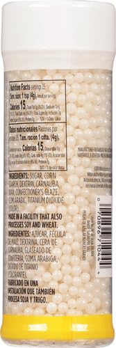 Wilton White Sugar Pearl Sprinkles, Edible Cake Pearls for Wedding Cakes, Cupcakes, Cookies & Desserts, Elegant Pearlescent Sprinkles for Special Occasions, 4.9 oz