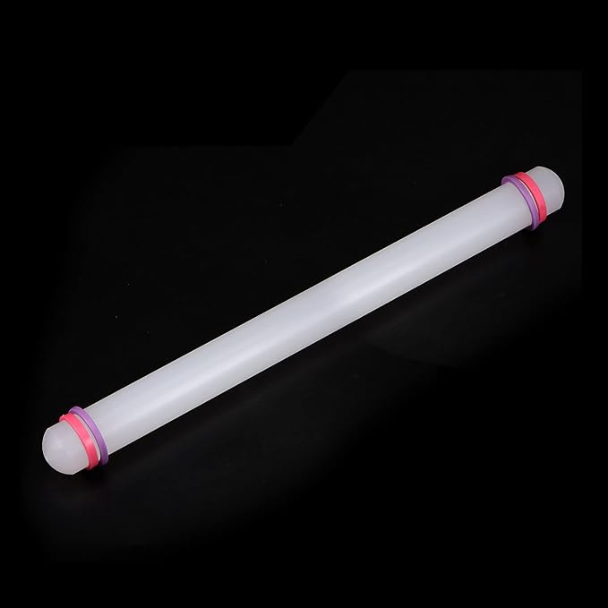 HARFINGTON Fondant Rolling Pin 18 Inch x 0.98 Inch Adjustable Guide Rings Non-Stick PP Plastic Fondant Roller Dough Roller Kitchen Decorating Tools for Cookie Pastry Pizza Clay