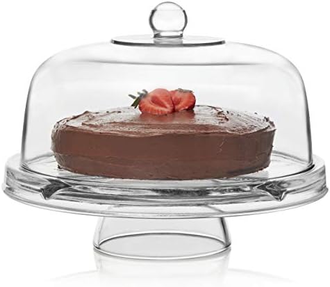 Libbey Selene 6-in-1 Domed Cake Stand, Unique Space Saving Glass Cake Stand with Dome, Multi-Purpose Dip Bowl To Serve Snacks and More