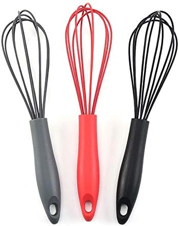 Silicone Whisk (2 Pack), Commercial Non-Scratch Balloon Wire Whisk for Cooking, Manual Egg Beater Milk Frother Coffee Whisks, for Blending, Whisking, Beating and Stirring (Grey)