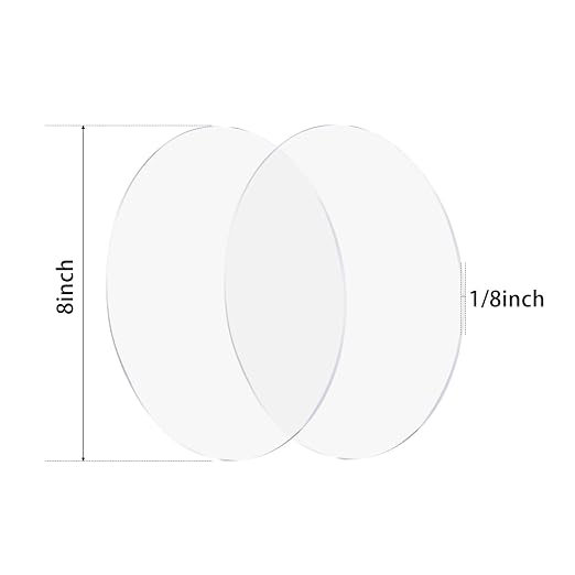 2 Pieces 1/8" Round Plexiglass Sheet, 8 Inch Diameter Clear Acrylic Circle, Round Cake Disk Acrylic Sheet, Plexiglass Table Top, Acrylic Backdrop