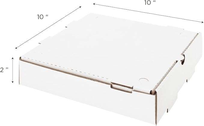 Karat Pizza Boxes 10" x 10" x2" [50 Pack] White Corrugated Boxes | Ventilated, Grease-Resistant, Durable for Pizza or Shipping Use