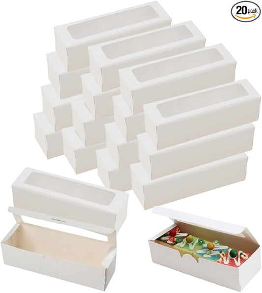 20 Pcs White Muffin Boxes,2x2x7 Small Pastry Boxes with Window,Small Bread Box,For Macaron,Cookies,Candy,Chocolate,Baked Goods Packaging Takeout Boxes