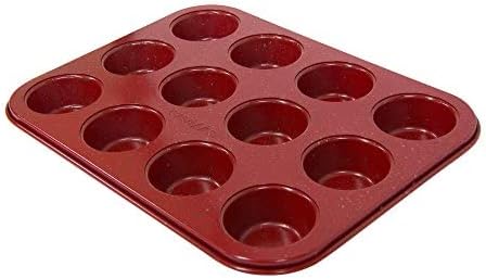 casaWare Mini Muffin Pan 12 Cup Ceramic Coated Non-Stick (Red Granite)
