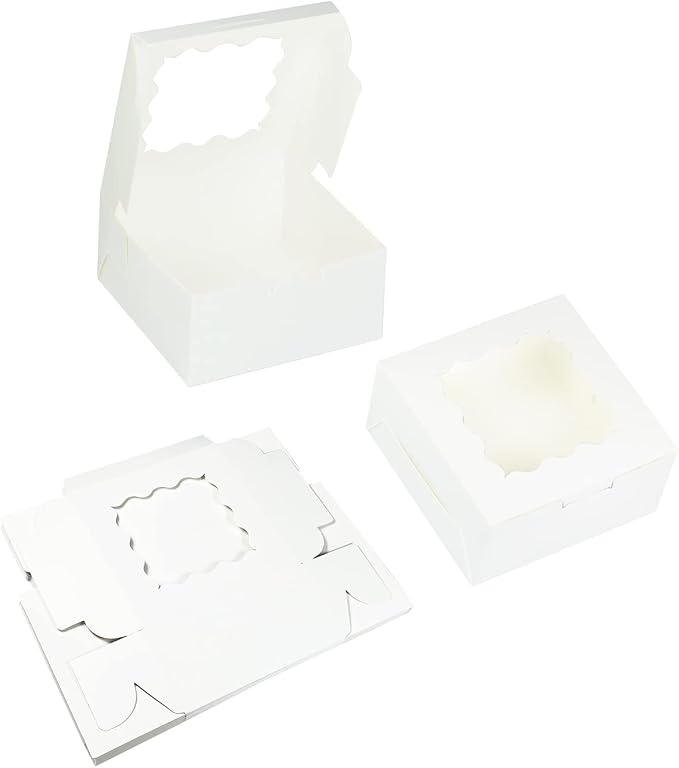 Bakepacker 60pcs White Bakery Boxes with Window 6x6x3 inches Thick & Sturdy Macaroon Pastry Boxes Cookie Boxes for Bakery