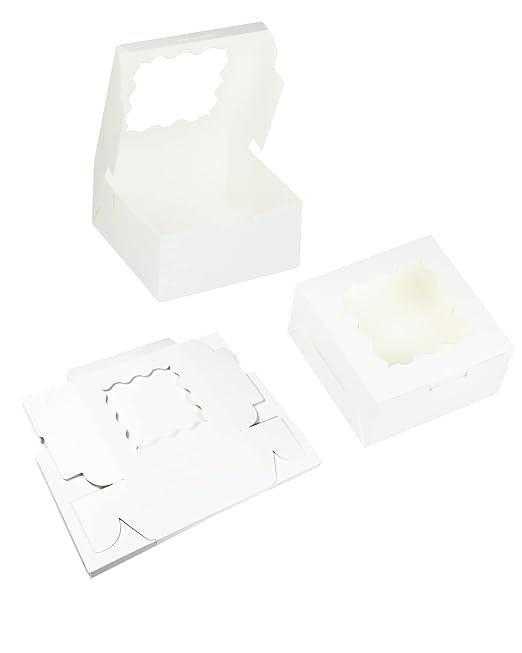 Bakepacker 240pcs White Cookie Boxes 6x6x3 inches Easy Assemble Macaroon Pastry Boxes Bakery Boxes with Window for Bakery